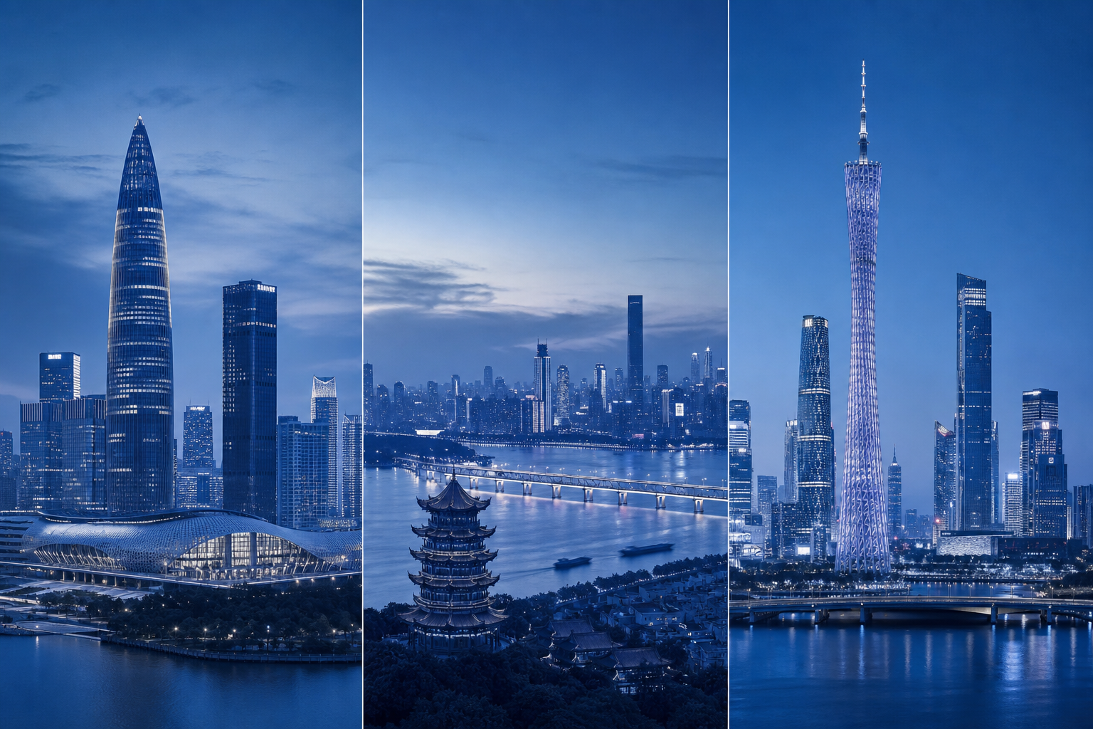 深圳、武汉与广州城市风貌拼接图